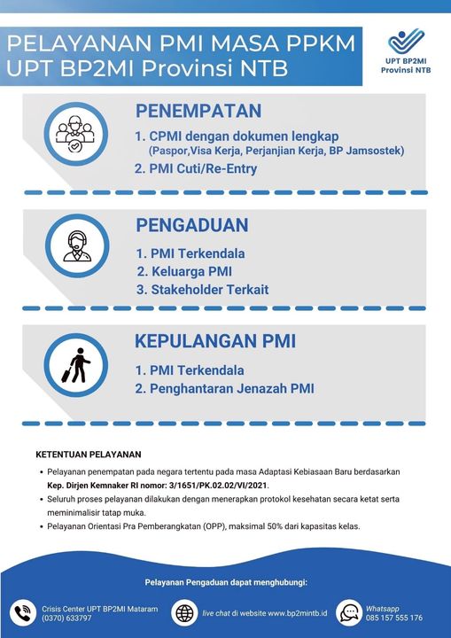 Pelayanan UPT BP2MI WIlayah Provinsi NTB selama masa PPKM